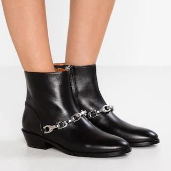 NWT COACH Biker Allen Chain Leather Booties - Picture 1 of 8